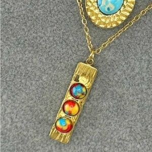 Colorful Stone Gold Bar Pendant Necklace